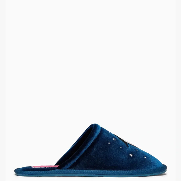 Kate Spade Jolie Penguin Slippers Size 6 Blue Velvet Rhinestones - Picture 2 of 5